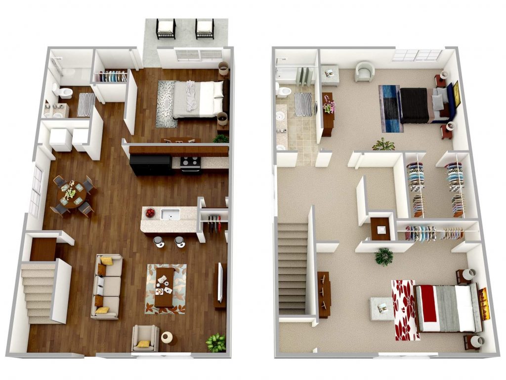 Floor plan of a 1 bed, 1 bath townhome